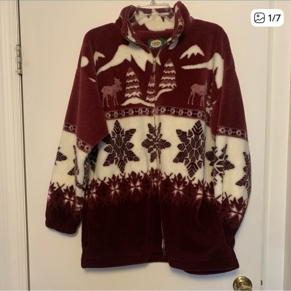 Cabela’s Vintage fleece double zipper jacket wildlife print with pockets